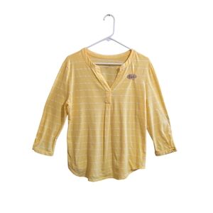 Coral Bay Women's Striped Top 3/4 Sleeve Size LG Yellow White Cotton Blend
